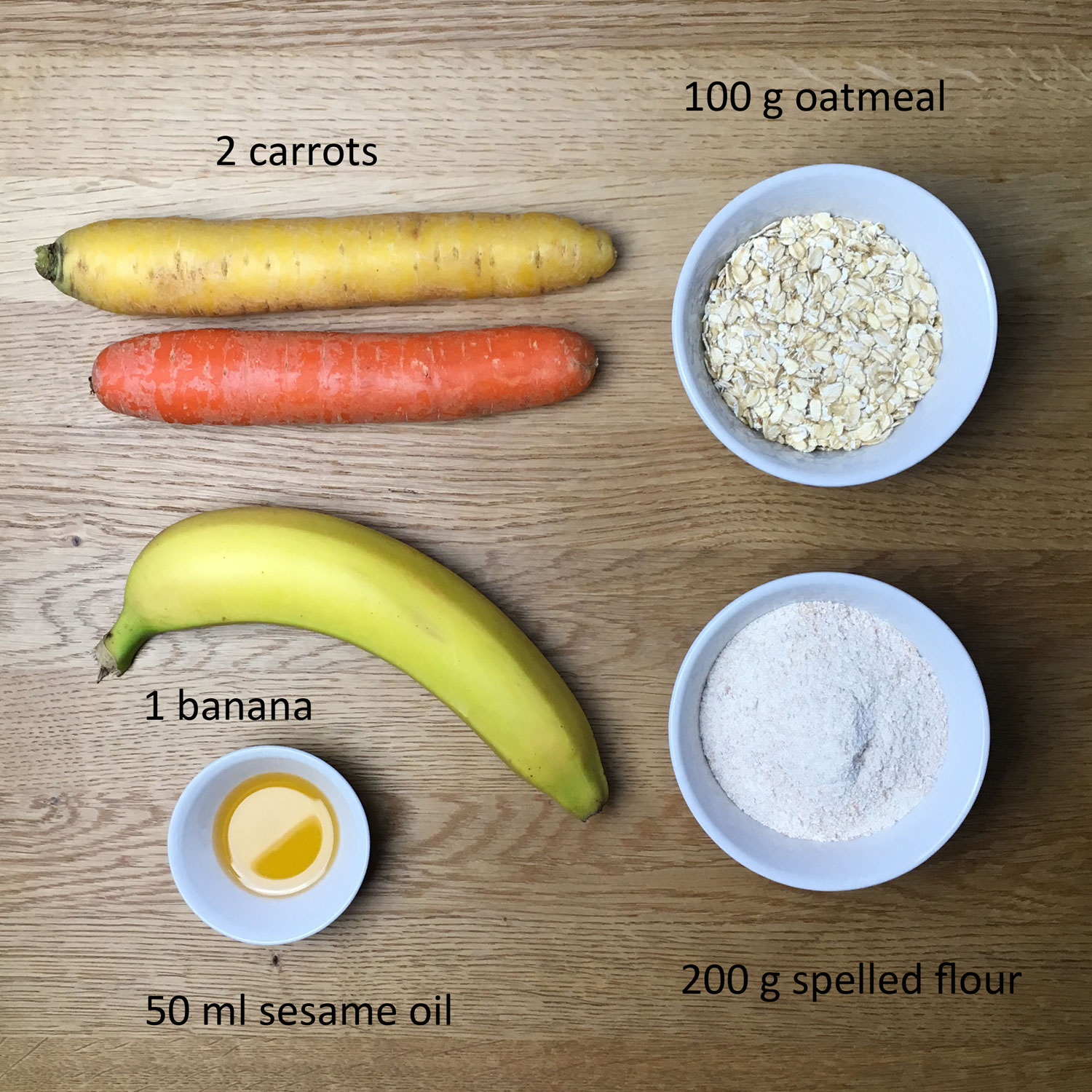 Ingredients - Dog biscuits with banana and carrot