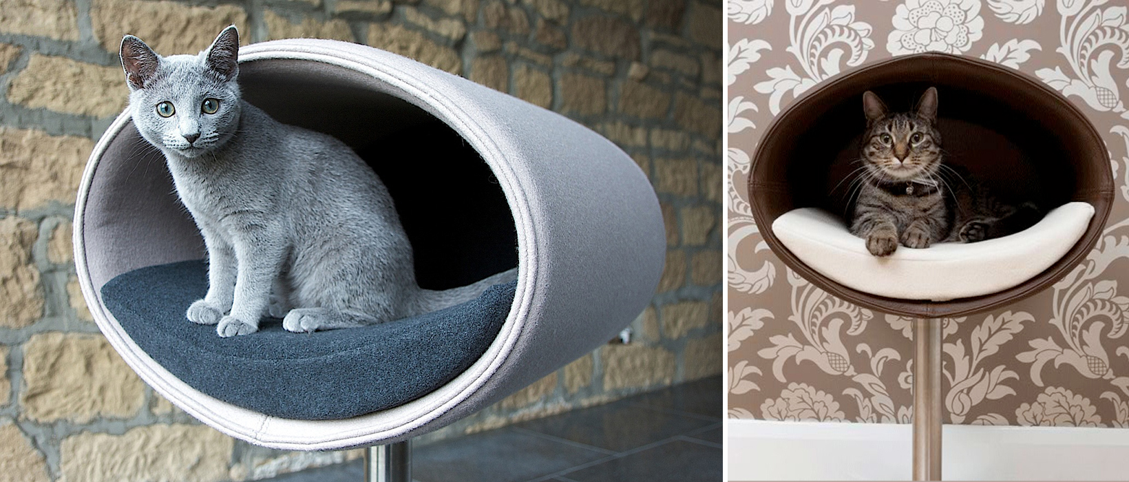 Exklusiver Design-Katzenkorb RONDO in Filz und Leder | pet.interiors